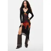 Desigual , Vestido Manga Larga Midi, Mujer, Poliester, Negro, XL