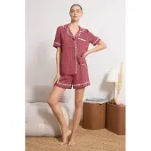 Trendyol Pijama de pantalón corto rojo / rojo oscuro / blanco