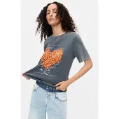 Desigual , Camiseta Estampada Algodón Orgánico, Mujer, Algodon, Negro, XS