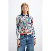 Desigual , Jersey Floral Cuello Camisa, Mujer, Blanco, XS