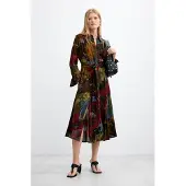 Desigual , Vestido Manga Larga Midi, Mujer, Viscosa, Verde, L