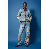 Desigual , Pantalón Vaquero flores regular, Mujer, Algodon, Azul, 34