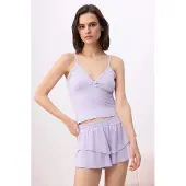 Trendyol Pijama de pantalón corto lavanda