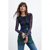 Desigual , Camiseta tul Estampada M. C. Lacroix, Mujer, Poliester, Azul, M