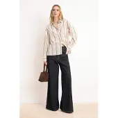 Trendyol Blusa chocolate / amarillo / blanco
