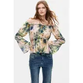Desigual , Blusa Manga Larga Estampada, Mujer, Poliester, Rojo, L