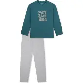Schiesser Pijama 'Nightwear' gris / esmeralda