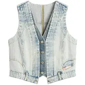Desigual , Chaleco vaquero combinado, Mujer, Azul, XL