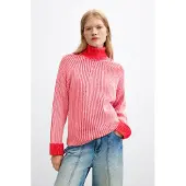 Desigual , Jersey Cuello Alto Canalé, Mujer, Rojo, S