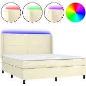 Syfax Cama box spring colchón y LED cuero sintético crema 160x200 cm