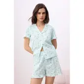 Trendyol Pijama de pantalón corto azul pastel / verde / altrosa