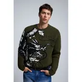 Desigual , Jersey Jacquard Estampado, Hombre, Verde, S