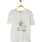 Trendyol Camiseta beige / crema / oro / lila oscuro