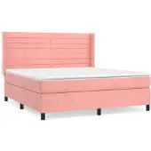 vidaXL Cama con somier y colchón rosa , 160x200 cm, tapizada en terciopelo