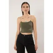 Trendyol Top ecru / oliva / negro
