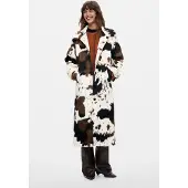Desigual , Abrigo recto animal print pelo, Mujer, Blanco, L