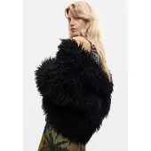 Desigual , Abrigo Pelo Sintético, Mujer, Poliester, Negro, XS