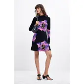 Desigual , Vestido Flores corto M. C. Lacroix, Mujer, Viscosa, Negro, L