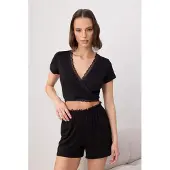 Trendyol Pijama de pantalón corto negro