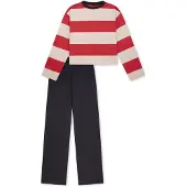 Schiesser Pijama beige / azul oscuro / rojo