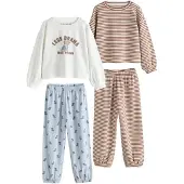 Next Pijama crema / azul cielo / marrón / blanco