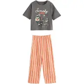 Next Pijama 'Halloween' gris oscuro / naranja oscuro / negro / offwhite