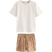 Next Pijama de pantalón corto marrón claro / blanco
