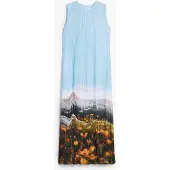 Desigual , Vestido plisado paisaje, Poliester, Azul, XS