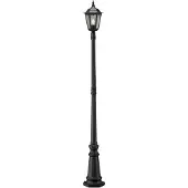 Konstsmide . Lámpara de pie Firenze, fabricada en aluminio con pintura negra y pantalla de cristal transparente