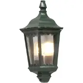 Konstsmide Aplique de pared Firenze, fabricado en aluminio pintado de verde y con pantalla de cristal transparente