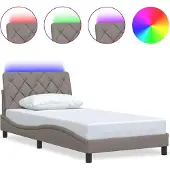 Syfax Estructura cama con LED sin colchón tela gris taupe 100x200 cm