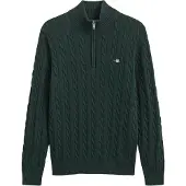 Gant para hombre. 8050603 Jersey de punto de ochos con media cremallera verde (L), Casual, Algodón, outlet 2026.