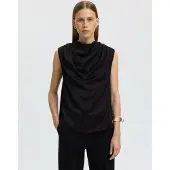 Selected Cuello Drapeado Top Mujeres Negro 34