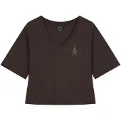Armani Exchange para mujer. XW002956AF10356U6032 Camiseta cropped cuello pico marrón (M), Casual, Algodón, Manga corta, A|X Armani Excha