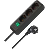 Brennenstuhl Regleta de enchufes Eco-Line con interruptor, 3 enchufes, color negro, cable de 3 metros, tipo H05VV-F, 3G1,5, referencia 1152300400