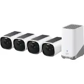 Eufy Cámara de seguridad para exteriores Anker E40 (pack de 4 unidades + unidad HomeBase 3), 2K, color blanco, con carga solar