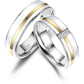 MARRYA Anillo 'ES-39 Ehering aus Edelstahl & Emaille - WEIß & Gold plattiert' blanco