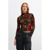 Desigual , camiseta canalé animal print, Mujer, Algodon, Negro, M