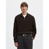 Selected Algodón Orgánico Acanalado Jersey Con Media Cremallera Hombres Marrón S