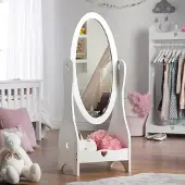 OEM Espejo infantil de madera, ovalado, blanco, con estante, de pie