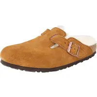 Birkenstock para mujer. 1001141 Zuecos de Piel Boston con Lana de borrego (Ajuste Estrecho) marrón (36), Plano, Ninguno, Casual,