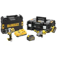 DeWalt Kit de 2 herramientas de 54V, modelo DCK2055T2-QW: Incluye un taladro atornillador de impacto DCD996 y una amoladora de 125 mm DCG414, ambos con estuche y 2 baterías de 6,0 Ah FLEXVOLT