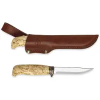 Marttiini Lynx 134 134012, Polished X46Cr13, Bronze Guard, Curly Birch, cuchillo de exterior