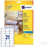 Avery J8160-25 Etiquetas de dirección A4 63,5 x 38,1 mm — 21 por hoja | Pack 25 hojas