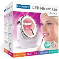 Lanaform Espejo LED X10, de pie, redondo, con marco, acabado perla, 1x, 10x