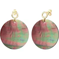 Elli Pendientes 'Perlmuttscheibe' oro / verde / lila oscuro / melón