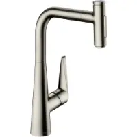 Hansgrohe Grifo para lavabo Select DN 15 con sistema manguera extraíble, acabado acero inoxidable, modelo 300. Grifo Select 2jet con sistema manguera extraíble