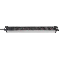 Brennenstuhl Alu-Line, regleta de enchufes de 19" para armarios eléctricos, 9 enchufes, aluminio/negro, 2 metros, cable H05VV-F 3G1,5, sin interruptor, referencia 1390007009