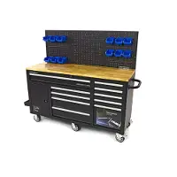 HBM banco de trabajo 158 cm con 10 cajones, puerta y panel trasero, negro