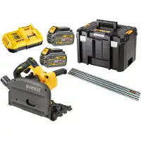 DeWalt Sierra circular FLEXVOLT - Sierra de inglete y tronzado 54V, 2 baterías de 6,0Ah, guía de 1,5 metros, modelo DCS520T2R